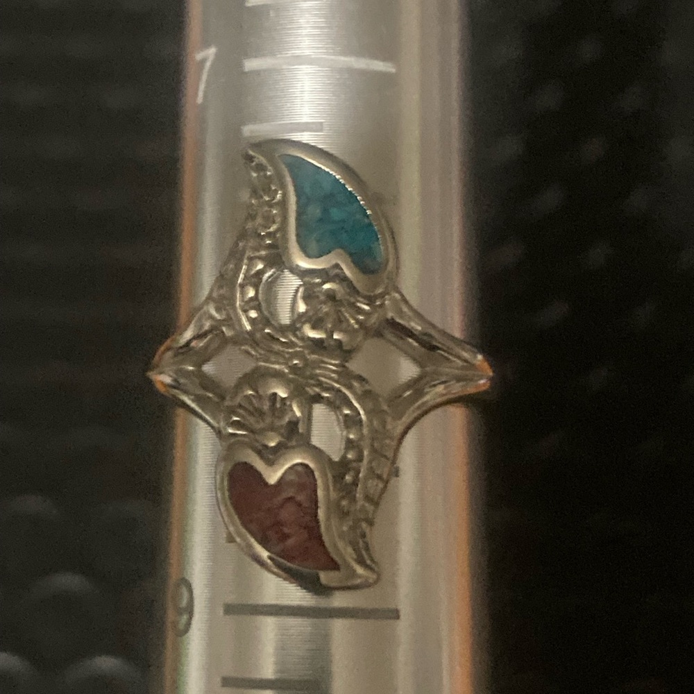 Vintage Sterling Silver and Turquoise Heart Ring 8